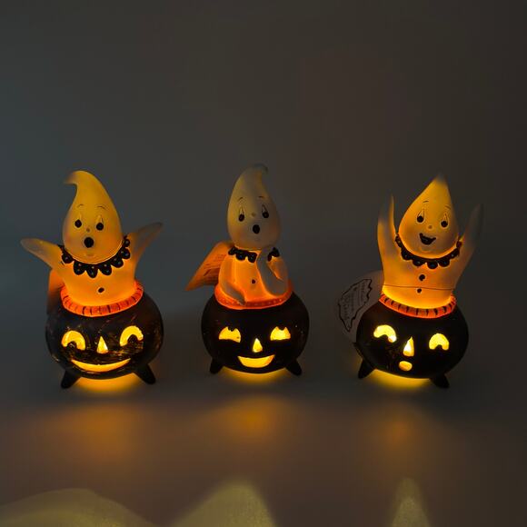 3 Johanna Parker Transpac Mini Cauldron Ghosts Light Up Halloween Set NEW - Picture 9 of 9